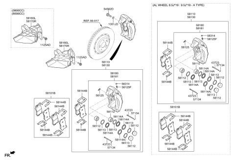 2017 Hyundai Genesis G90 Brake Assembly-Front,RH Diagram for 58130-D2120