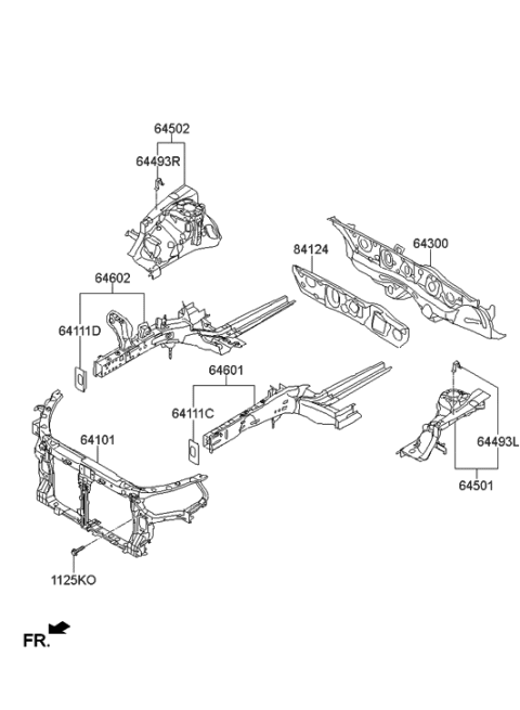 2014 Hyundai Azera Fender Apron & Radiator Support Panel Diagram