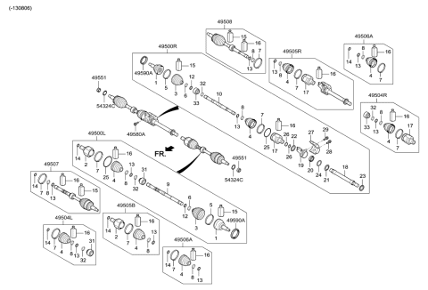 1998 Hyundai Sonata Boot Kit-Front Axle Differential Side LH Diagram for 49582-3V500