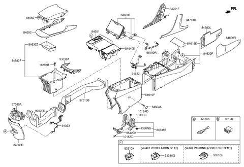 2013 Hyundai Azera Console Armrest Assembly Diagram for 84660-3V900-NNA