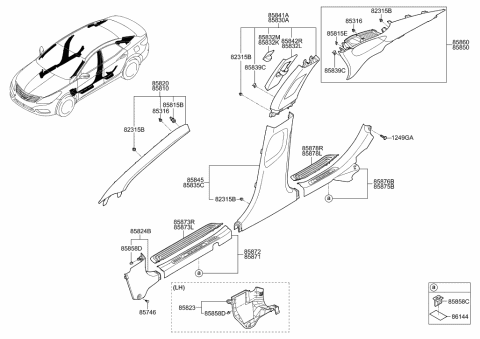 2012 Hyundai Azera Trim Assembly-Center Pillar Upper LH Diagram for 85830-3V105-TX