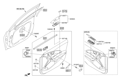 1998 Hyundai Sonata Power Window Main Switch Assembly Diagram for 93570-3V030-YDA
