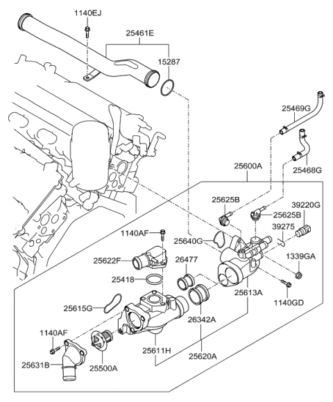 2011 Hyundai Azera Thermostat Assembly Diagram for 25500-3C140