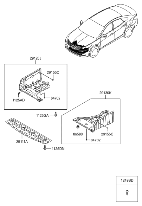 2012 Hyundai Azera Clip-Under Cover Mounting Diagram for 29155-2S000