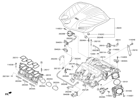 2000 Hyundai Sonata Engine Cover Assembly Diagram for 29240-3CFA0
