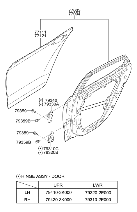 1998 Hyundai Sonata Panel Assembly-Rear Door,LH Diagram for 77003-3V000