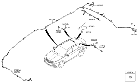 2001 Hyundai Sonata Combination Antenna Assembly Diagram for 96210-3V600-NN7