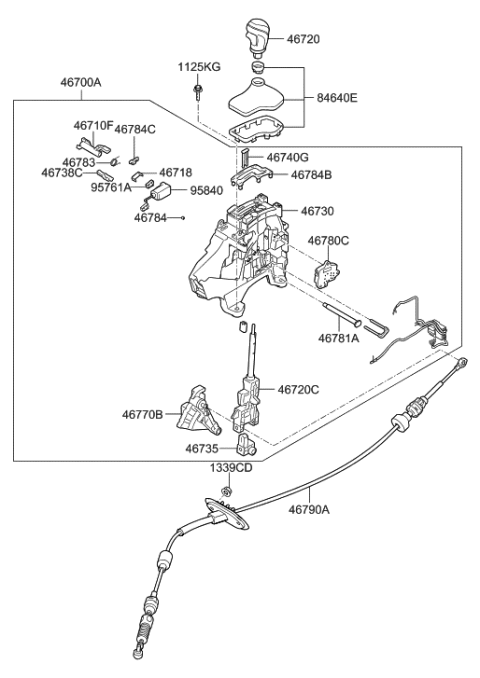 2012 Hyundai Azera Lever Assembly-Automatic Transmission Diagram for 46700-3V700