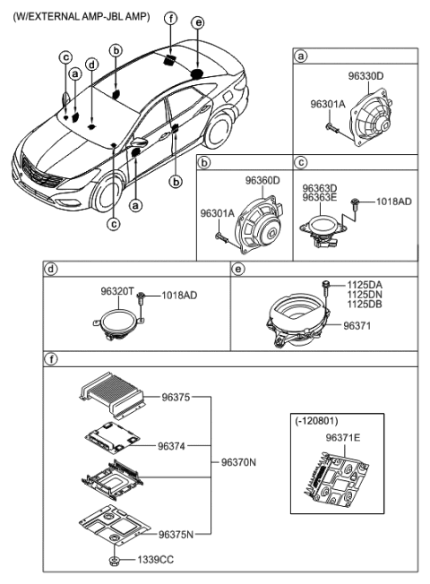 2011 Hyundai Azera Rear Door Speaker Assembly Diagram for 96340-3S200