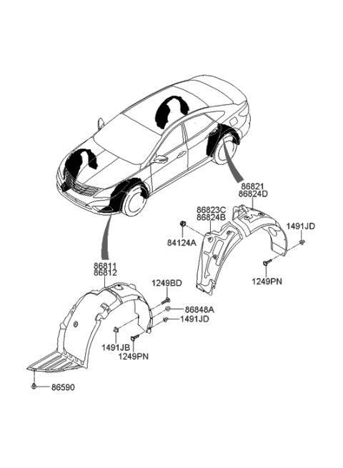 2012 Hyundai Azera Front Wheel Guard Assembly,Right Diagram for 86812-3V000
