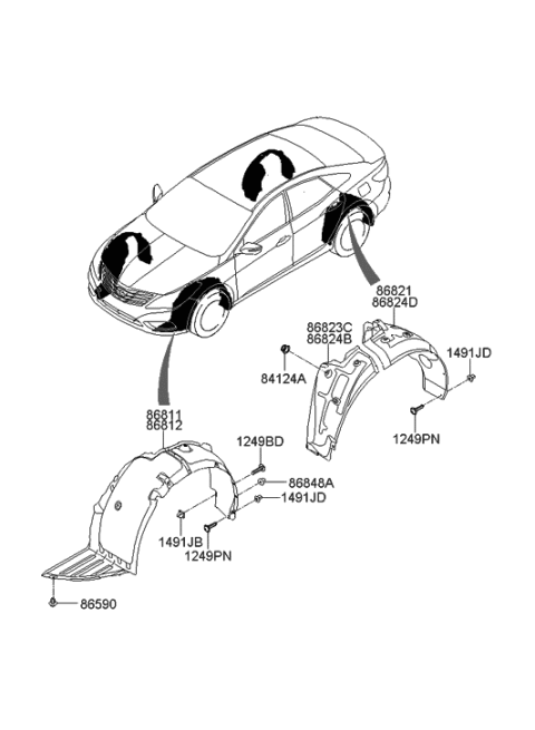 2012 Hyundai Azera Rear Wheel Front Piece Guard,Right Diagram for 86826-3V001