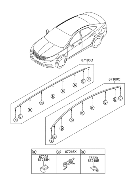 2011 Hyundai Azera Front E/Piece-Roof Molding,LH Diagram for 87218-3V001