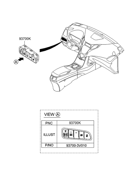2001 Hyundai Sonata SWTICH Assembly-Crash Pad Lower,LH Diagram for 93700-3V010-YDA