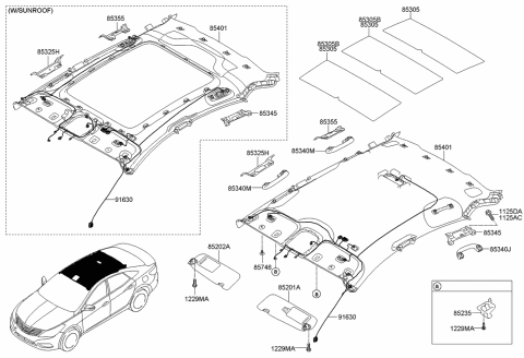 2014 Hyundai Azera Sunvisor & Head Lining Diagram