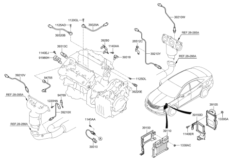 2012 Hyundai Azera Sensor Assembly-Oxygen,Rear(RH) Diagram for 39210-3CDB0