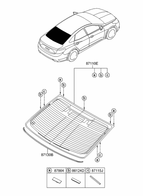 2012 Hyundai Azera Rear Window Glass & Moulding Diagram