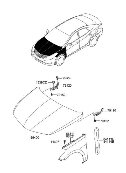 2014 Hyundai Azera Fender & Hood Panel Diagram