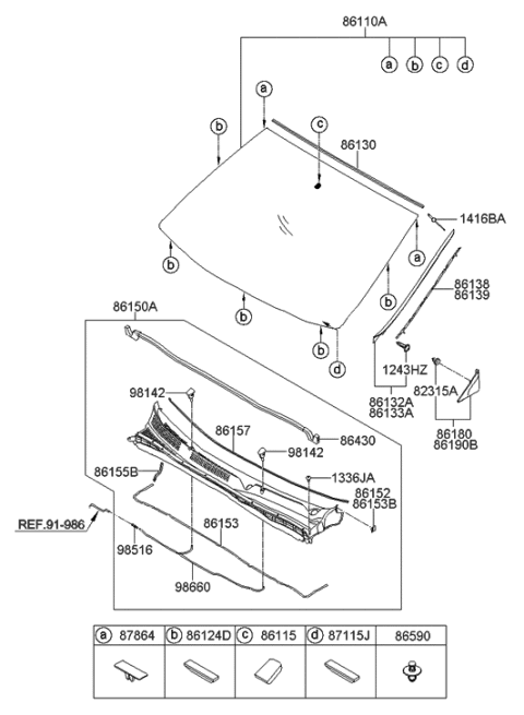 2011 Hyundai Azera Windshield Glass Diagram