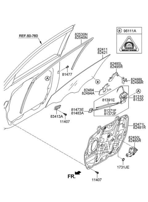 2013 Hyundai Azera Front Door Side Lock Cable Assembly Diagram for 81391-3V000