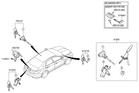 2011 Hyundai Azera Key & Cylinder Set Diagram