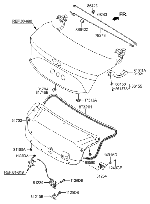 1998 Hyundai Sonata Trunk Lid Latch Assembly Diagram for 81230-3V000
