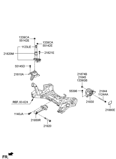 2001 Hyundai Sonata Engine Mounting Bracket Assembly Diagram for 21810-3V400