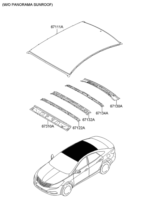 2011 Hyundai Azera Rail Assembly-Roof Front Diagram for 67121-3V100