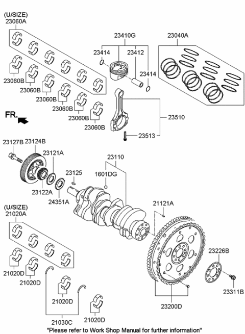 2011 Hyundai Azera Piston & Pin & Snap Ring Assembly Diagram for 23041-3CZN0