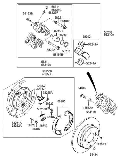 2011 Hyundai Azera Caliper Kit-Rear Brake,LH Diagram for 58310-2TA60