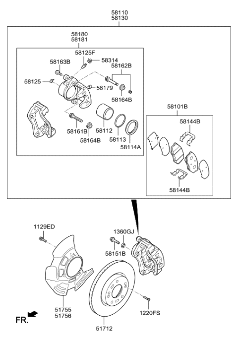 2011 Hyundai Azera Front Wheel Brake Diagram