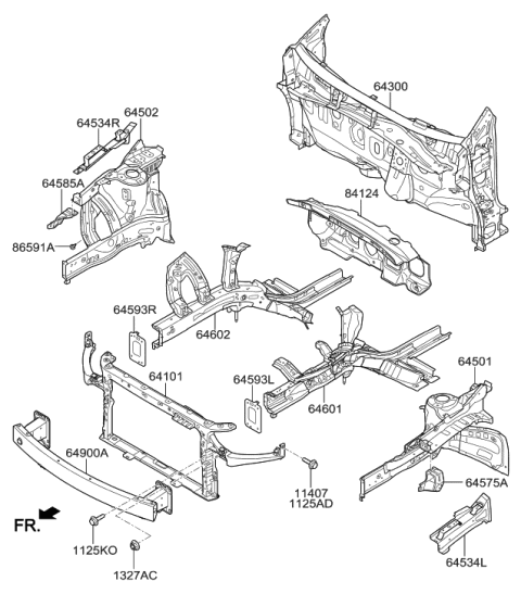 2017 Hyundai Ioniq Electric Fender Apron & Radiator Support Panel Diagram