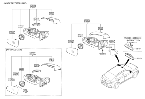 2017 Hyundai Ioniq Mirror-Outside Rear View Diagram