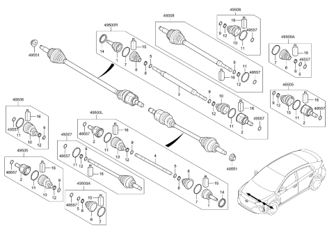 2017 Hyundai Ioniq Joint & Shaft Kit-Front Axle W Diagram for 49525-G7000