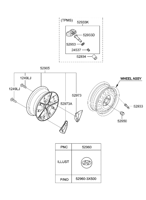 2006 Hyundai Entourage Aluminium Wheel Assembly Diagram for 52905-G7200