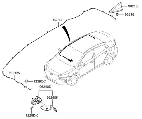 1998 Hyundai Accent Combination Antenna Assembly Diagram for 96210-G2110-N4B