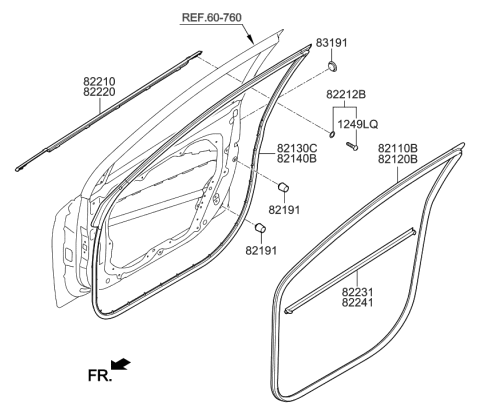 2006 Hyundai Entourage Weatherstrip Assembly-Front Door Side LH Diagram for 82130-G2000
