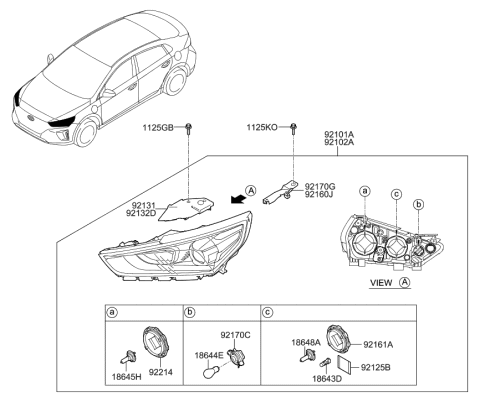 2017 Hyundai Ioniq Headlamp Assembly, Right Diagram for 92102-G7050-T2S
