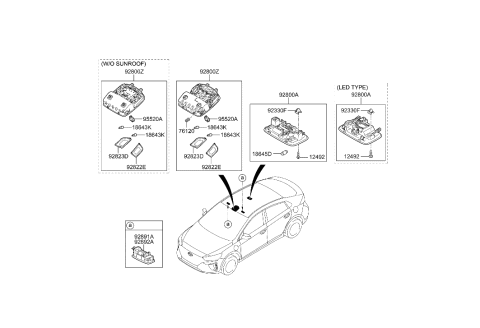 2006 Hyundai Entourage Overhead Console Lamp Assembly Diagram for 92800-F2060-TTX