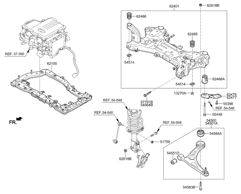 1998 Hyundai Accent Arm Complete-Front Lower,RH Diagram for 54501-G2100