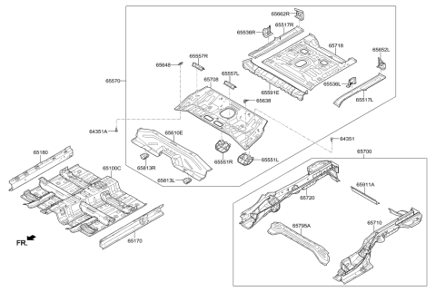 1998 Hyundai Accent Member Assembly-Rear Floor Front Cross Complete Diagram for 65612-G7000