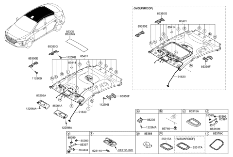 2018 Hyundai Ioniq Sunvisor & Head Lining Diagram