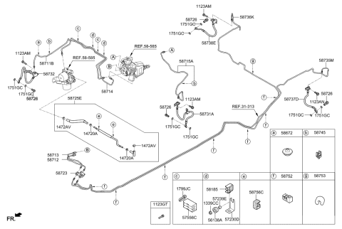 1998 Hyundai Accent Clip-Brake Tube Diagram for 41634-3Q500