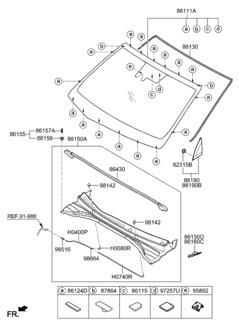 2019 Hyundai Ioniq Electric Windshield Glass Diagram