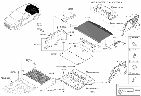 2017 Hyundai Ioniq Tray Assembly-Luggage Floor Under Diagram for 85755-G7100-T9Y