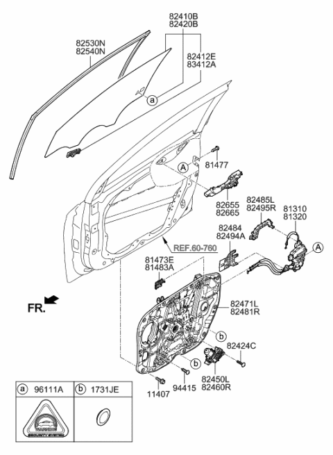 2017 Hyundai Ioniq Front Door Window Regulator & Glass Diagram