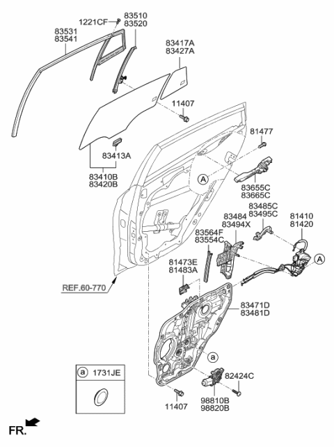 1998 Hyundai Accent Rear Right-Hand Door Module Panel Assembly Diagram for 83481-G2000
