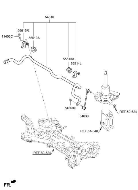 1998 Hyundai Accent Bar Assembly-Front Stabilizer Diagram for 54810-G7000