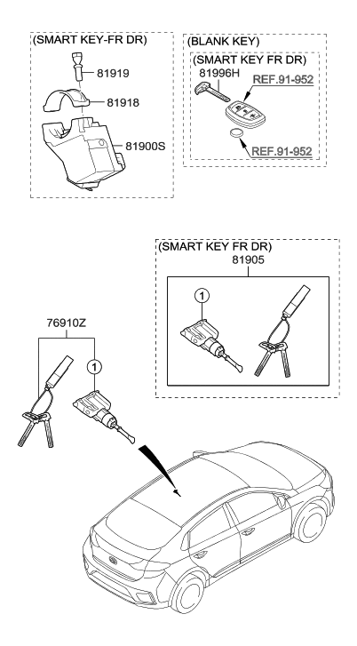 2019 Hyundai Ioniq Electric Key & Cylinder Set Diagram