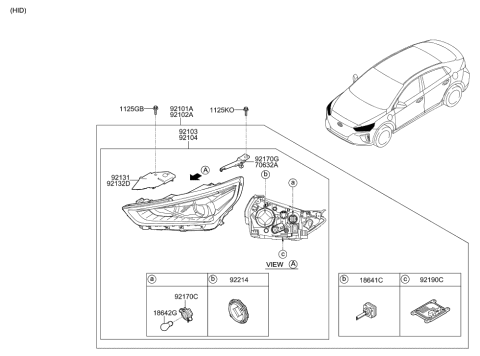 2018 Hyundai Ioniq Head Lamp Sub Assembly, Right Diagram for 92104-G2350-T2S