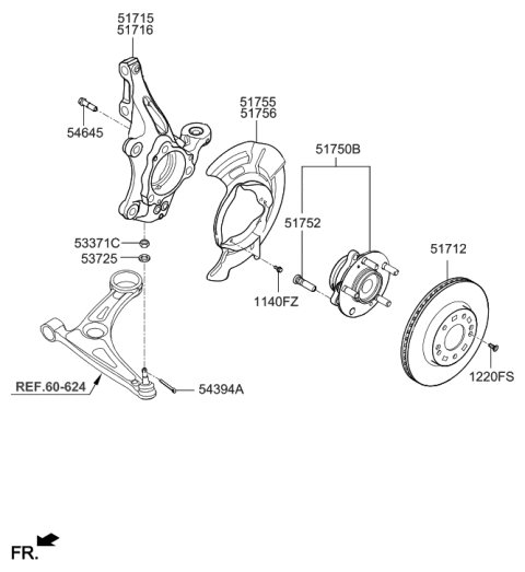1998 Hyundai Accent Knuckle-Front Axle,RH Diagram for 51711-G7000